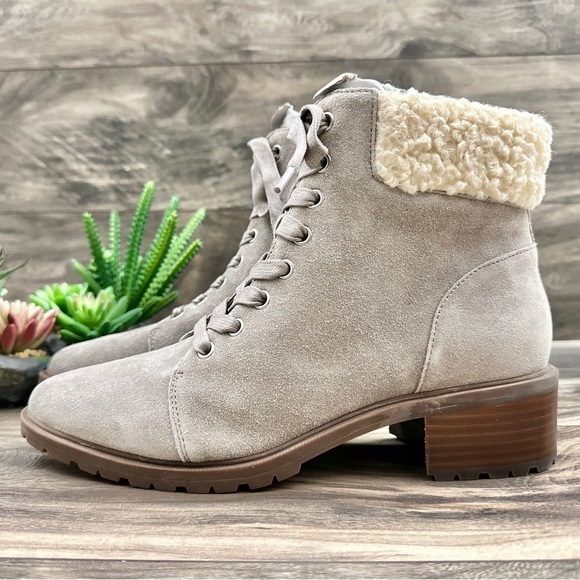 NIB Sole Society Jacenia Lace Up Combat Bootie Suede Faux Fur - Picture 4 of 13